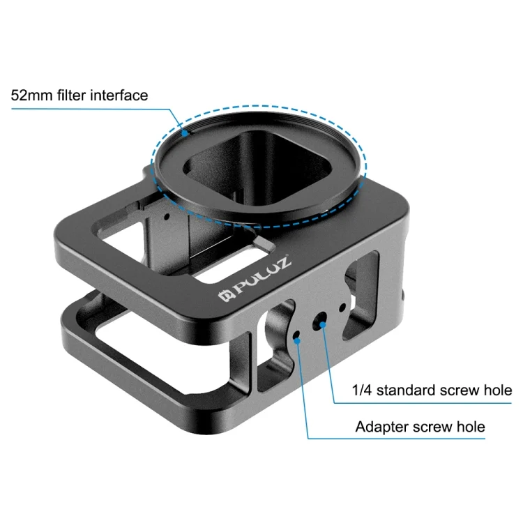 PU508B_3.webp PULUZ for GoPro HERO13 Black /12 Black /11 Black /10 Black /9 Black Thicken Housing Shell CNC Aluminum Alloy Protective Cage with Insurance Frame & 52mm UV Lens - Image 4