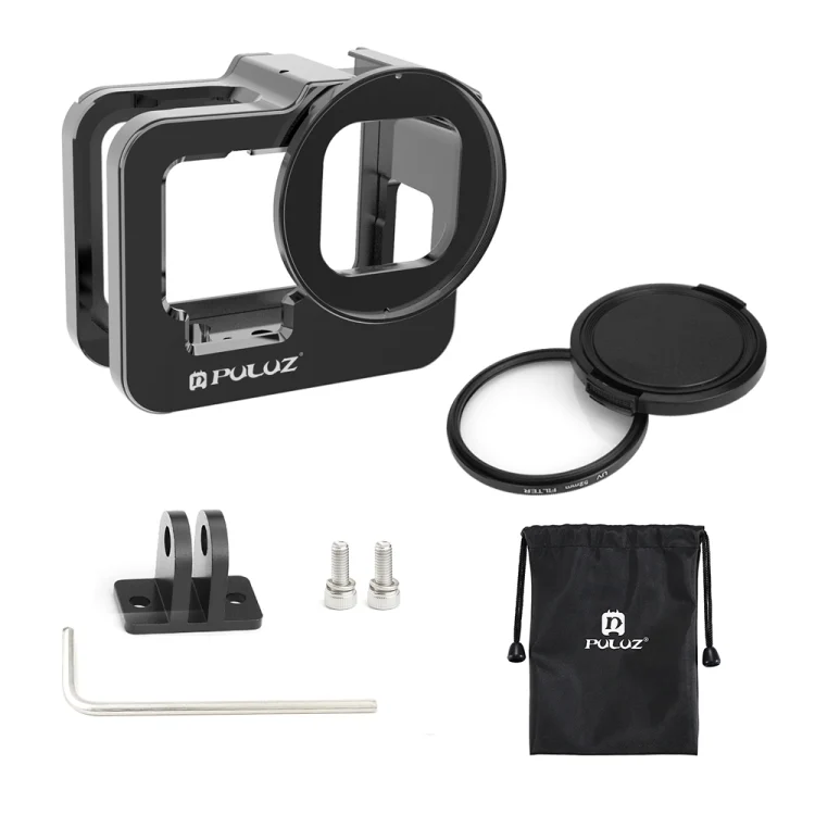 PU508B_8.webp PULUZ for GoPro HERO13 Black /12 Black /11 Black /10 Black /9 Black Thicken Housing Shell CNC Aluminum Alloy Protective Cage with Insurance Frame & 52mm UV Lens - Image 9