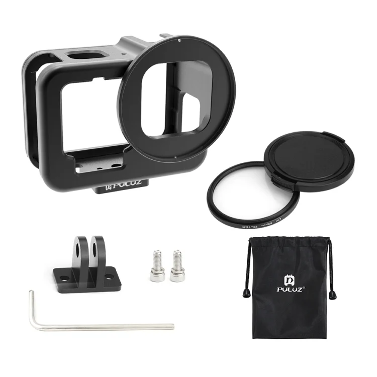 PU509B_8.webp For GoPro HERO13 Black /12 Black /11 Black /10 Black /9 Black PULUZ Thin Housing Shell CNC Aluminum Alloy Protective Cage with Insurance Frame & 52mm UV Lens - Image 9