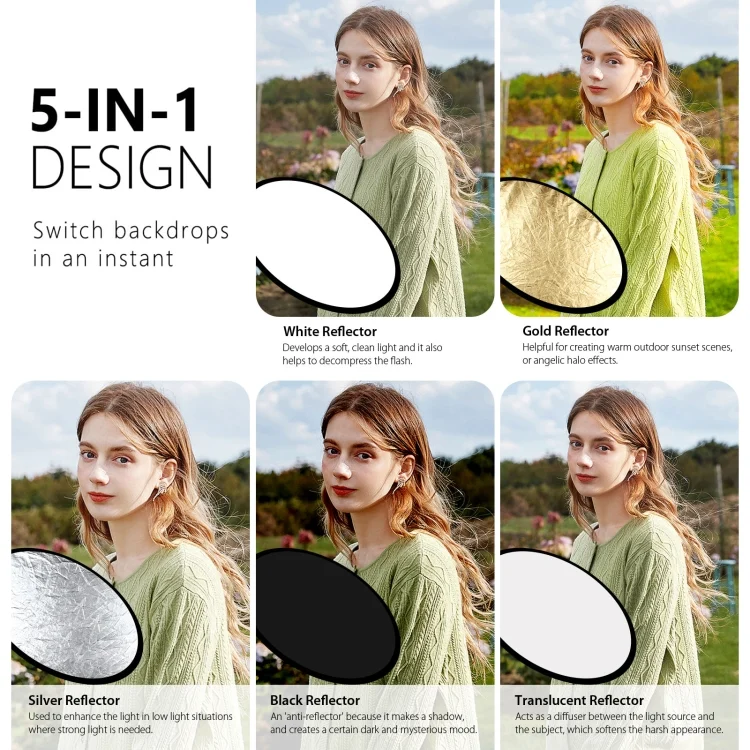 PU5112_5.webp PULUZ 80cm 5 in 1 (Silver / Translucent / Gold / White / Black) Folding Photo Studio Reflector Board - Image 6