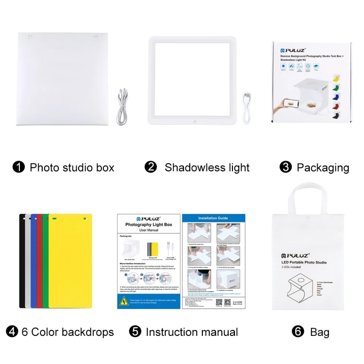 PU5137_13.webp PULUZ Mini LED Photography Shadowless Light Lamp Panel Pad + Studio Shooting Tent Box, Acrylic Material, 20cm x 20cm Effective Area - Image 14