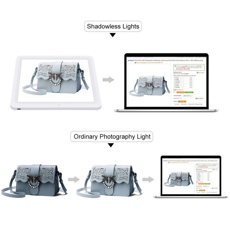 PU5137_6.webp PULUZ Mini LED Photography Shadowless Light Lamp Panel Pad + Studio Shooting Tent Box, Acrylic Material, 20cm x 20cm Effective Area - Image 7