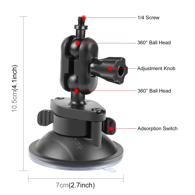 PU544B_1.webp PULUZ 1/4 inch Magic Arm Suction Cup Mount - Image 2