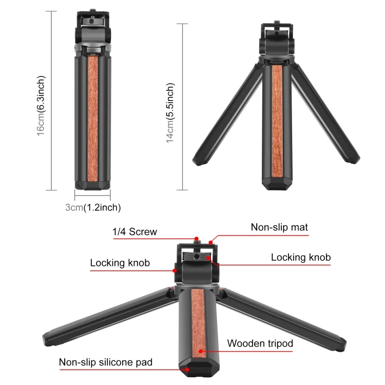 PU621B_2.webp PULUZ Inlaid Wood Desktop Vlogging Live Tripod Holder with Tripod Head - Image 3