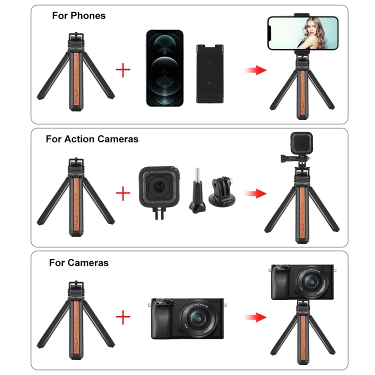 PU621B_4.webp PULUZ Inlaid Wood Desktop Vlogging Live Tripod Holder with Tripod Head - Image 5