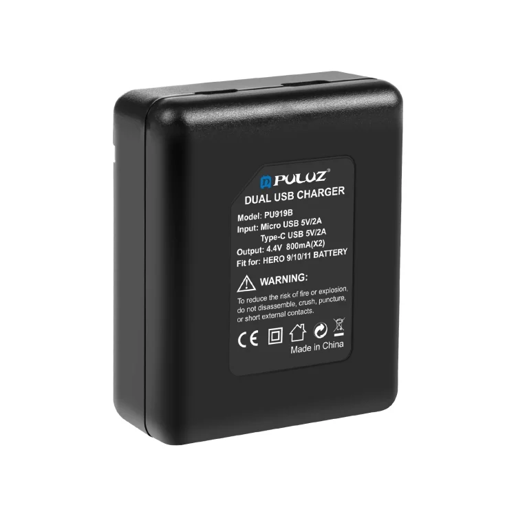 PU919B_2.webp PULUZ USB Dual Batteries Charger for GoPro HERO12 Black /11 Black /10 Black /9 Black - Image 3