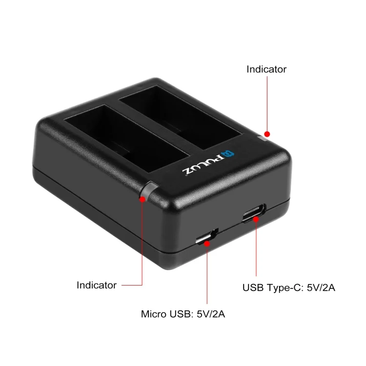 PU919B_3.webp PULUZ USB Dual Batteries Charger for GoPro HERO12 Black /11 Black /10 Black /9 Black - Image 4