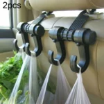 2pcs KANEED Car Vehicle Multi-functional Seat Headrest Bag Hanger Hook Holder Seat Headrest Hanger Hanging Holder Double Hooks(Black)