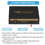 HDMI to HDMI + Audio (SPDIF + R/L) Converter (EU Plug) - Image 3