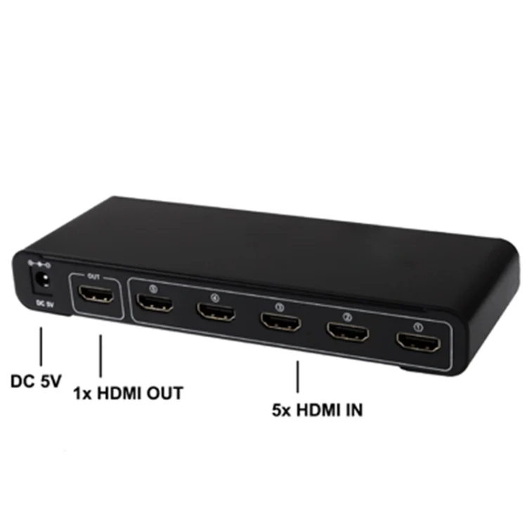 S-HDMI-3032_2.webp 5 Ports Full HD 1080P HDMI Switch with Switch & Remote Controller, 1.3 Version (5 Ports HDMI Input, 1 Port HDMI Output)(Black) - Image 3