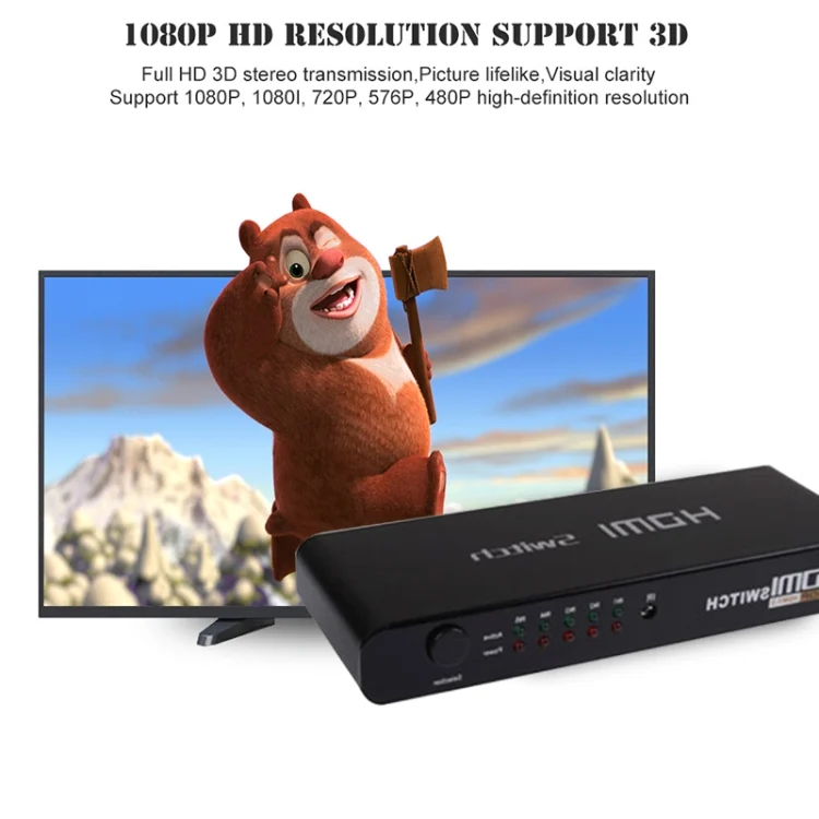 S-HDMI-3032_5.webp 5 Ports Full HD 1080P HDMI Switch with Switch & Remote Controller, 1.3 Version (5 Ports HDMI Input, 1 Port HDMI Output)(Black) - Image 6