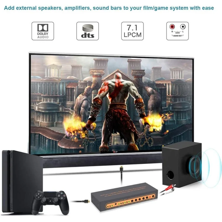 S-HDMI-5800_6.webp 3 Ports HDMI/MHL Audio Extractor with IR Remote Control, 4K ARC Audio EDID Setting 5.1ch / PASS / 2ch - Image 7