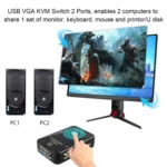 KVM-21UA 2 Ports USB KVM Switch Box with Control Button for PC Keyboard Mouse Monitor(Black) - Image 3