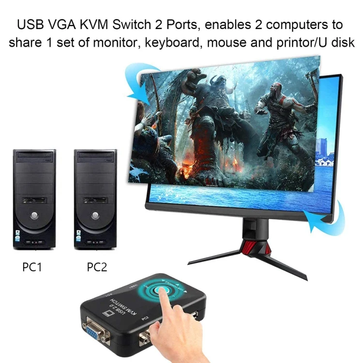 S-KVM-01022_2.webp KVM-21UA 2 Ports USB KVM Switch Box with Control Button for PC Keyboard Mouse Monitor(Black) - Image 3
