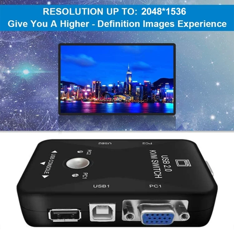 S-KVM-01022_4.webp KVM-21UA 2 Ports USB KVM Switch Box with Control Button for PC Keyboard Mouse Monitor(Black) - Image 5