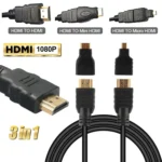 3 in 1 Full HD 1080P HDMI Cable Adaptor Kit (1.5m HDMI Cable + HDMI to Mini HDMI Adaptor + HDMI to Micro HDMI Adaptor) - Image 2