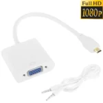 22cm Full HD 1080P Micro HDMI Male to VGA Female Video Adapter Cable with Audio Cable(White) - Image 2