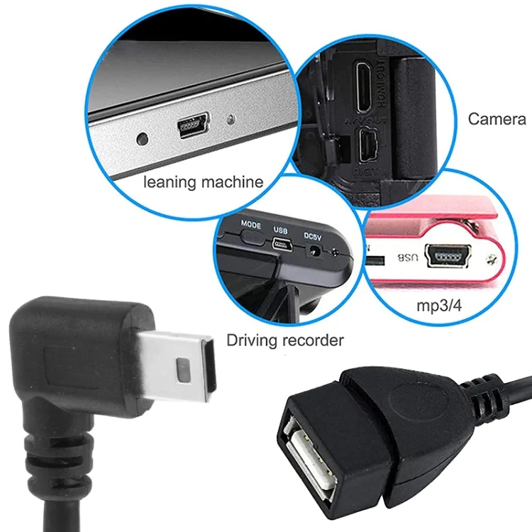 S-PC-0681_5.webp 90 Degree Mini USB Male to USB 2.0 AF Adapter Cable with OTG Function, Length: 25cm - Image 6