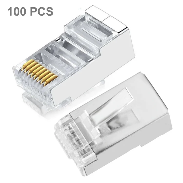 S-PC-0715.webp High Quality RJ45 Shielded Plug Cat5 8P8C Lan Connector Network (100 pcs in one packaging , the price is for 100 pcs)(Silver) - Image 1