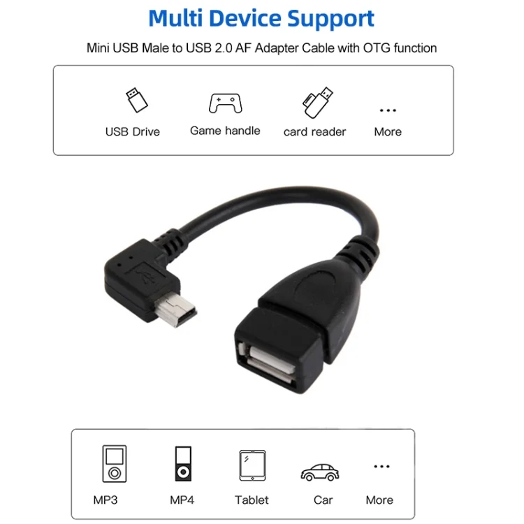 S-PC-1328_4.webp 90 Degree Mini USB Male to USB 2.0 AF Adapter Cable with OTG Function, Length: 13cm(Black) - Image 5