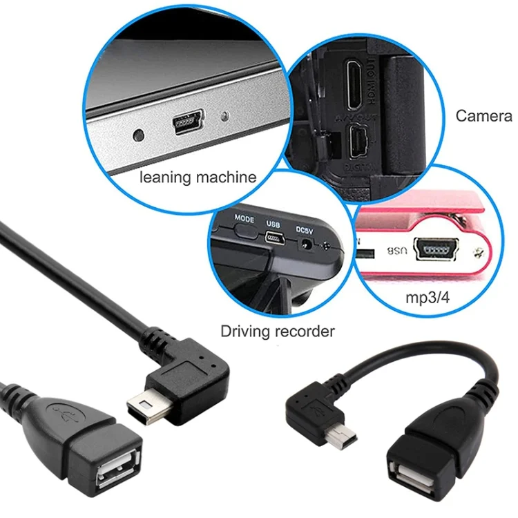 S-PC-1328_5.webp 90 Degree Mini USB Male to USB 2.0 AF Adapter Cable with OTG Function, Length: 13cm(Black) - Image 6