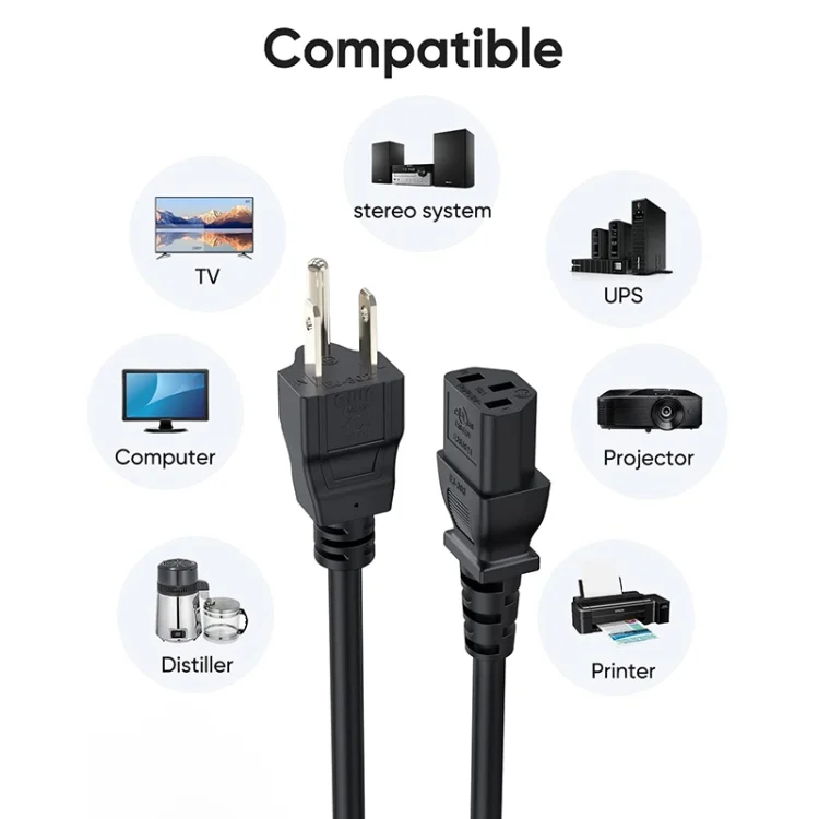 S-PC-2905_4.webp High Quality 3 Prong Style US Notebook AC Power Cord, Length: 1.8m - Image 5