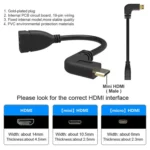 16cm Gold Plated Mini HDMI Male to HDMI 19 Pin Female Cable, 90 Degree Right Angle - Image 4