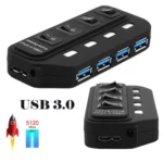 4 Ports USB 3.0 Hub with Individual Switches for each Data Transfer Ports(Black) - Image 2