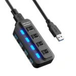 4 Ports USB 3.0 Hub with Individual Switches for each Data Transfer Ports(Black) - Image 4
