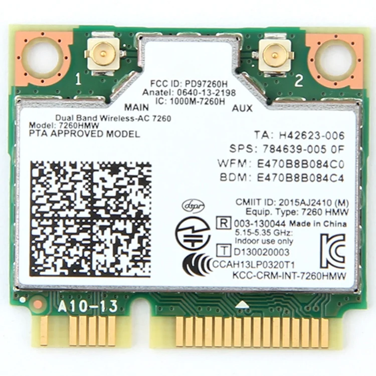 SP5218_1.webp Dual Band Wireless Wifi Card for Intel 7260HMW Mini PCI-E 2.4G / 5Ghz WLAN Bluetooth 4.0 Wifi Card 802.11 ac / a / b / g / n - Image 2
