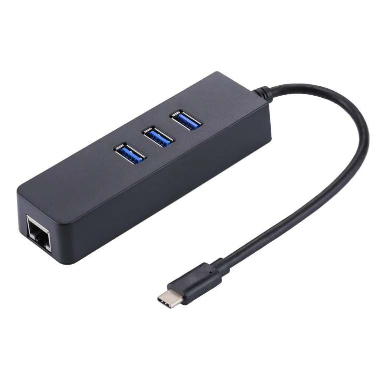 SP5548.webp USB-C / Type-C to 3 USB 3.0 Ports HUB + RJ45 High Speed Gigabit Ethernet Adapter Multi-function LAN Adapter - Image 1