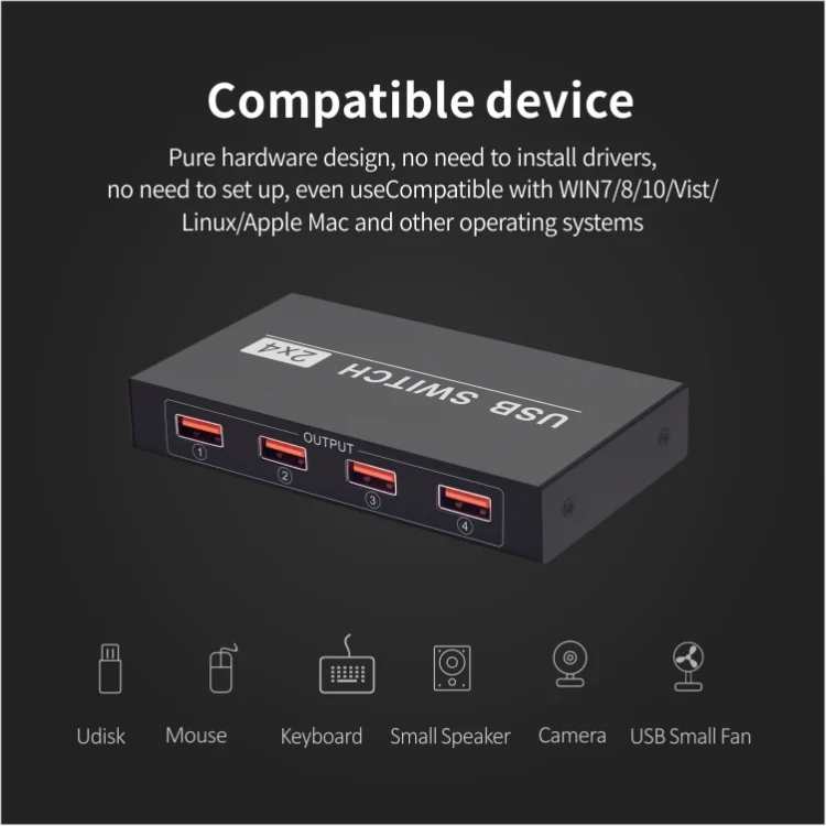 SYA000206_7.webp 2x4 USB Switch 2 Port PCs Sharing 4 Devices for Printer Keyboard Mouse Monitor - Image 8