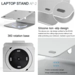 AP-2 Aluminum Alloy 360 Degrees Rotation Adjustable Laptop Stand for 11-17 inch Notebook - Image 4