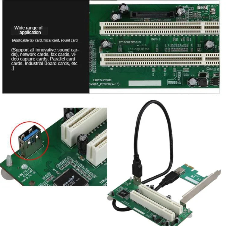 SYA0016949_5.webp PCIe to Dual PCI Slot Adapter Card USB 3.0 Expansion Card - Image 6