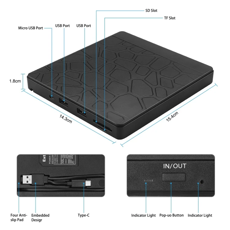 SYA0017350_2.webp Multi-Functional External DVD Drive USB3.0 CD DVD +/-RW Burner with SD Slot - Image 3