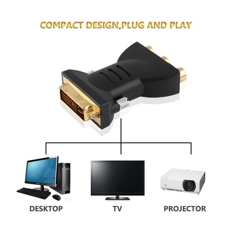 SYA0019872_4.webp Gold Plated  DVI-I 24+5 Male to 3 RCA Gold-plated Video Audio AV Component Converter - Image 5