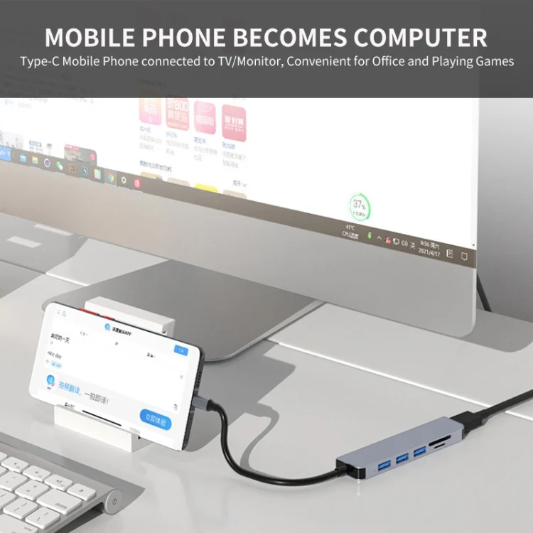 SYA0020402_3.webp JUNSUNMAY 6 in 1 Type-C to 4K HDMI Docking Station Adapter USB-C Hub SD/TF Card Reader - Image 4