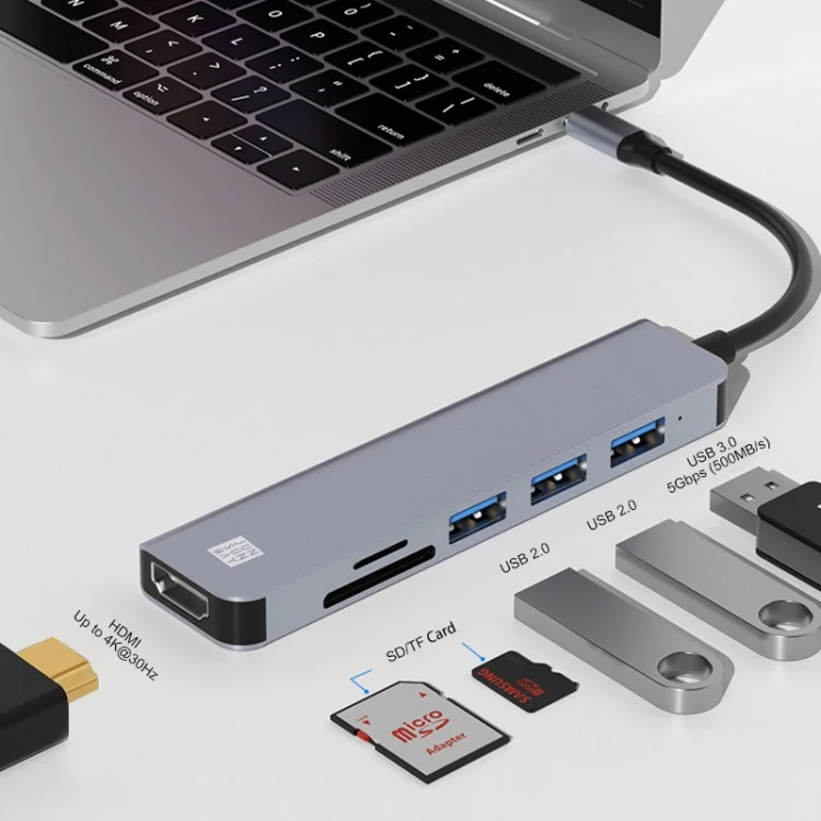SYA0020402_6.webp JUNSUNMAY 6 in 1 Type-C to 4K HDMI Docking Station Adapter USB-C Hub SD/TF Card Reader - Image 7