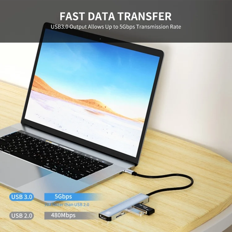 SYA0020403_4.webp JUNSUNMAY 6 in 1 Type-C to 4K HDMI Docking Station Adapter USB-C PD Quick Charge Hub SD/TF Card Reader - Image 5