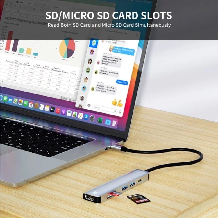 SYA0020403_6.webp JUNSUNMAY 6 in 1 Type-C to 4K HDMI Docking Station Adapter USB-C PD Quick Charge Hub SD/TF Card Reader - Image 7