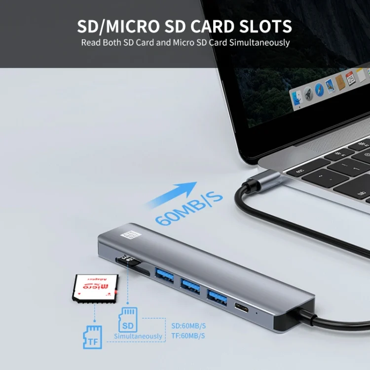 SYA0020426_6.webp JUNSUNMAY 7 in 1 Type-C to 4K HDMI Docking Station Adapter PD Quick Charge Hub SD/TF Card Reader - Image 7