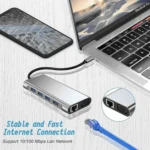 USB C HUB, USB C Adapter 11 in 1 Dongle with 4K HDMI, VGA, Type C PD, USB3.0, RJ45 Ethernet, SD/TF Card Reader, 3.5mm AUX, Docking Station Compatible with MacBook Pro/Air, Other Type C Laptops Devices - Image 8