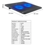 N128 Work Game Dual Fan Laptop Cooling Pad Heat Dissipation Holder with LED Light - Image 6