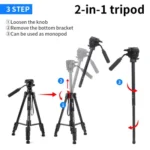 JMARY KP2599 SLR Camera Phone Live Streaming Outdoor Photography Aluminum Tripod - Image 6