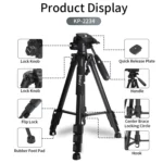 JMARY KP2234 Telescopic Aluminum Alloy SLR Camera Phone Live Streaming  Photography Tripod - Image 4