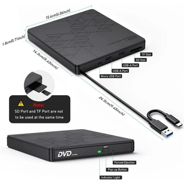 SYA0023657_6.webp BT668 Readable TF / SD Card USB Multi-Function CD Disc Player External Optical Drive DVD Burner - Image 7