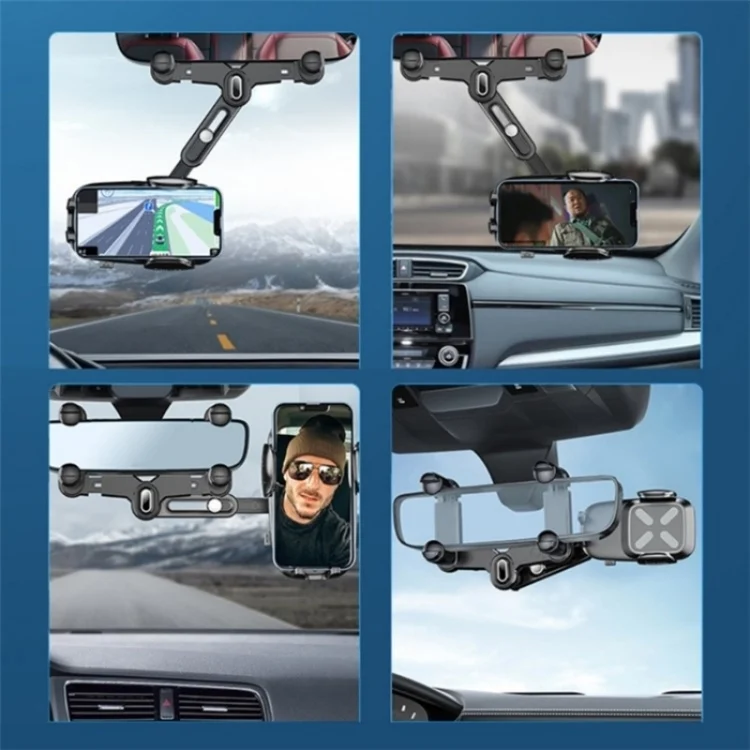 SYA0023745_B6.webp R010 Universal Vehicle Rearview Mirror Phone Holder Multifunctional Retractable Cell Phone Car Mount - Image 7