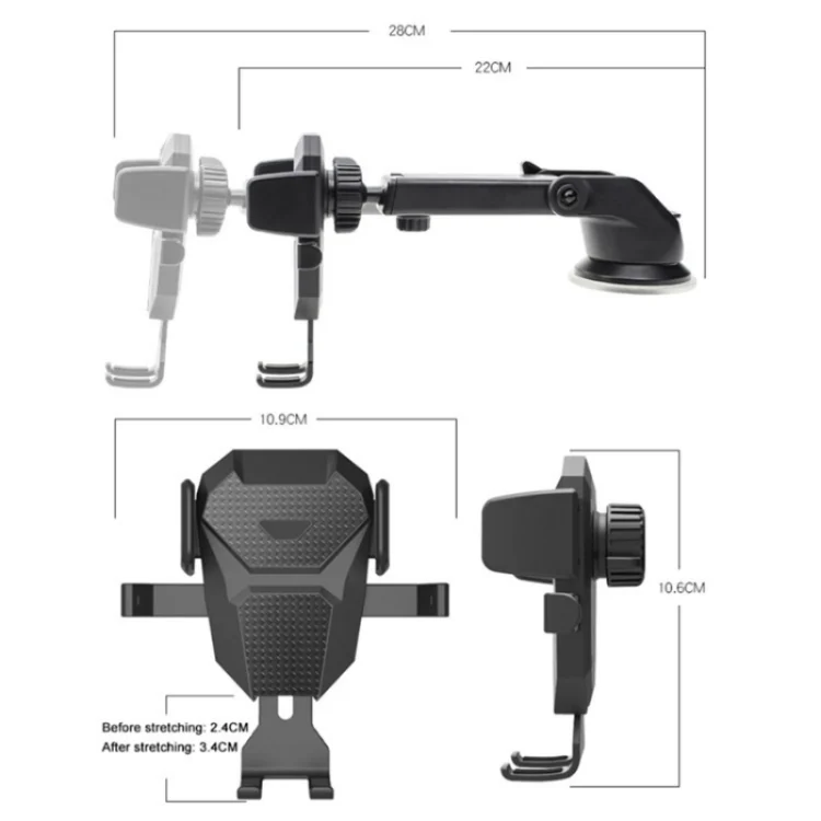 SYA0023786_B1.webp D25+105+K5 Auto Locking Car Phone Clip Telescopic Suction Cup Dashboard Phone Mount Holder - Image 2