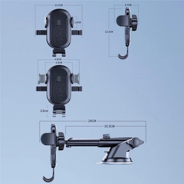 SYA0023791_6.webp D48+105+K5 Brushed Pattern Car Dashboard Windshield Telescopic Suction Cup Air Vents Phone Mount - Image 7