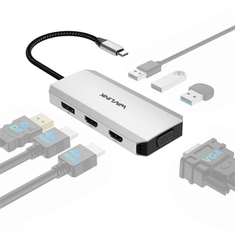 WAVLINK UMD304 Converter USB-C to Dual HD 4K 60Hz HUB 7-in-1 Laptop Docking Station